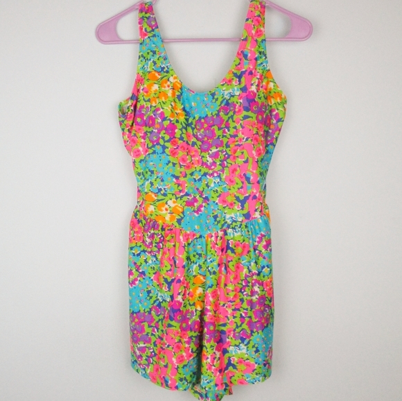 Vintage Other - 💚NWT VTG 90s Neon One Piece Shorts Swimsuit